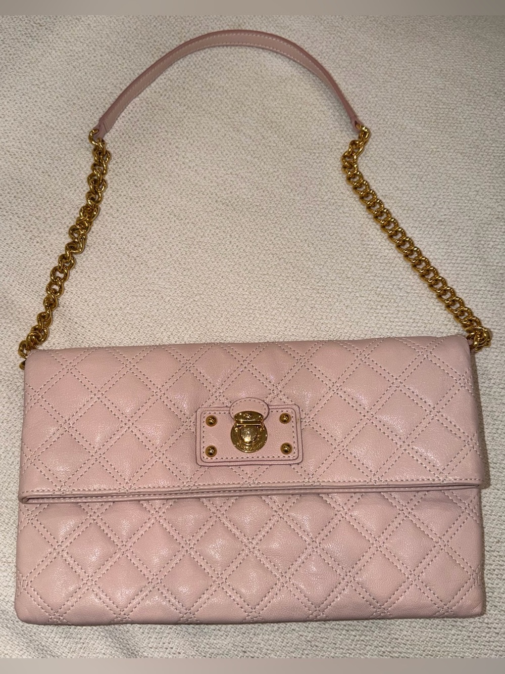 Marc Jacobs Quilted Pink Leather Shoulder Bag & Clutch with Gold Chain